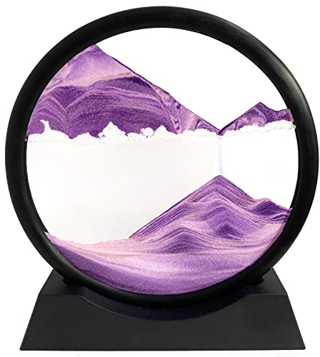 3D Sandbilder Zum Drehen - Runde Glas Rahmen Dynamisches Sandbild, Bewegliche Sandkunst Landschaft, Fließende Sandmalerei für Büro Desktop Dekoration (Violett, 7)
