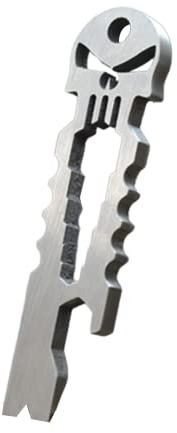 Porte-clés en acier inoxydable avec tête de mort EDC - Outil multifonction portable pour l'extérieur - Décapsuleur - Clé à ongles