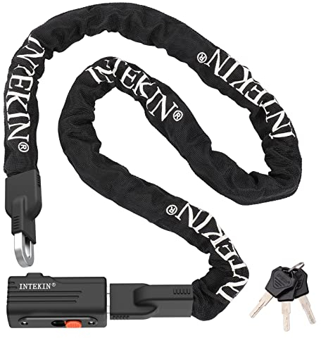 INTEKIN Antivol Chaîne de Sécurité 150cm, Antivol Cadenas Velo avec Chaine d'Épaisseur 8mm, Sécurité élevé Cadenas de Bicyclette avec clé, Chaîne Cadenas Vélo pour Vélos, Motos, trotinette electrique