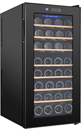 RUYICZB Refroidisseur à vin Réfrigérateur 32 Bouteilles Grande Cave à vin autoportante Contrôle numérique de la température Réfrigérateur à vin thermoélectrique Silencieux pour Cuisine, Maison, Bar