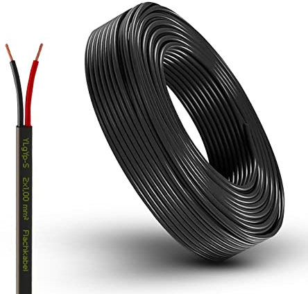 Fahrzeugleitung Anhängerkabel Rund oder Flach Kabel rot/schwarz 2x 0,75 1,0 1,5 mm² 2-adrig 6-24 Volt KFZ AUTO (Flachkabel 1,0 mm², 20 Meter)