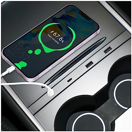 CATO USB Hub for Tesla Model 3 Model Y 2021-2023 Center Console,USB Hub for Tesla Model 3/Y Accessories,Support USB Charging & USB-C Fast Charging(Silver Gray)