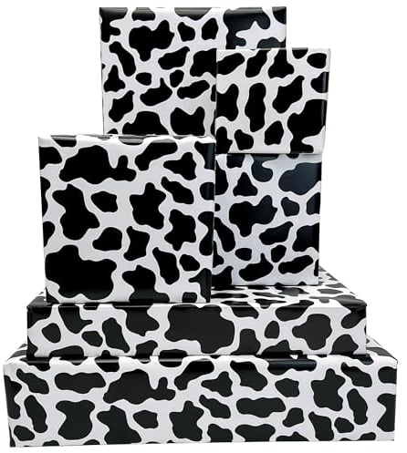 Dtiafu Geschenkpapier mit Kuh-Motiv, für Jungen, Mädchen, Frauen, Männer, schwarz und weiß, Kuh, flach gefaltet, für Geburtstag, Babyparty, alle Anlässe, 50,8 x 71,1 cm pro Blatt, 10 Blatt