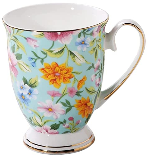 VollfitYYu Tasse à café en porcelaine, 300 ml, tasse en céramique, motif floral, tasse à thé avec poignée, tasse à lait, tasse à cacao, tasse muslitaire pour la maison, le bureau, le café (vert)