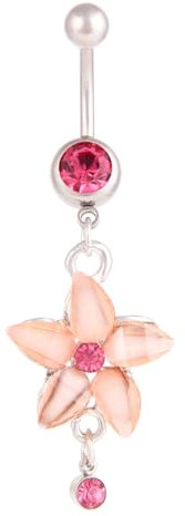 JEDTAKCT Hängendes Bauchnabelpiercing Für Frauen – Farblich Passendes Blumen-Zirkon-Inlay-Piercing Für Bauchnabel Und Nägel, Sexy Accessoires, Y2K-Körperschmuck, Rosa, Wie Abgebildet