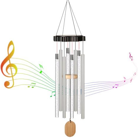 iShabao Metall Solar Windspiel Garten, 4 LED Solar Windspiel für Draußen, wasserdichte, Muttertagsgeschenke, Geschenke für Frauen, Dekorationen für Baum, Balkon, Hochzeit (Bunt)
