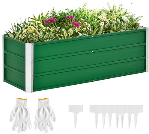 Outsunny Hochbeet aus Stahl Gartenbeet Pflanzkasten Blumenkasten Blumenkübel mit Handschuhe Grün 125 x 47 x 40 cm
