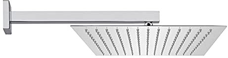 Kit doccia cromato lucido con braccio 40 cm e soffione quadrato 40x40 cm, in acciaio inox con snodo orientabile e ugelli anticalcare