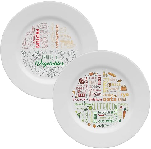 Thorness Par de coloridos platos de control de porciones de melamina para adultos para fomentar una alimentación saludable, placa de dieta de melamina dividida visualmente para adelgazar y perder peso