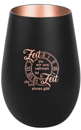 Der-Porzellan-Laden Windlicht mit Gravur Schwarz Bronze Teelichthalter | Zeit die wir Uns nehmen, aus Glas mit Spruch, Tischdeko modern