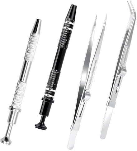 4 Stück Piercing Kugel Aufdreher Piercing Zange für Kugeln Prong Klaue Pinzette Abgewinkelte Grabber für Stein Diamant für Präzisionsarbeit Diamant Locking Pins Schmuck Pinzette Kleinteile