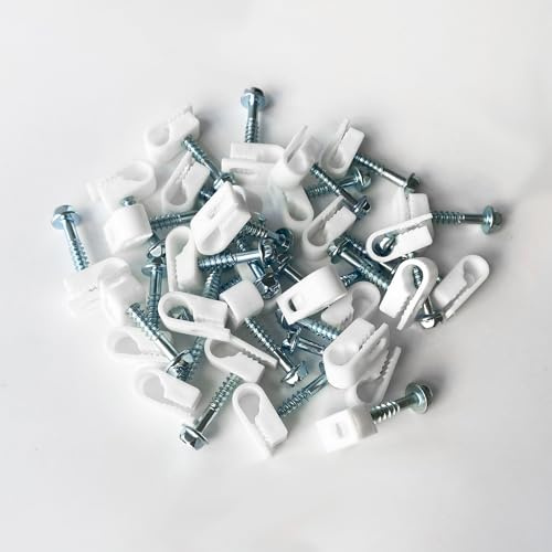 Sactulaz Round Cable Clip with Screws, Wire Clip, Cord Clips, Coaxial Cable Organizer Clips for Hanging (30)