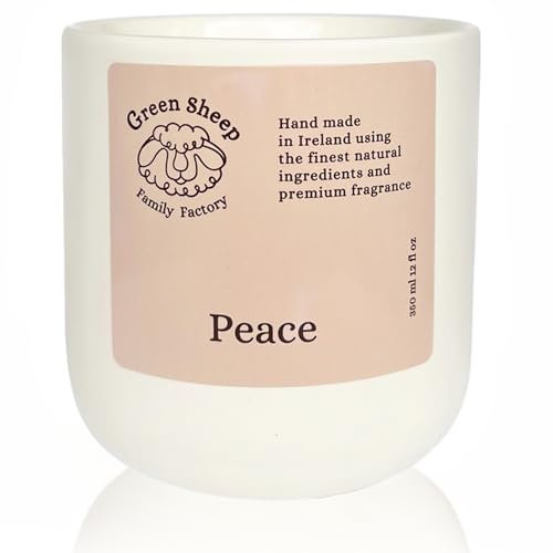 Green Sheep Candles – Grand pot rond blanc en céramique et mèche en bois, bougie apaisante parfumée fabriquée avec de la cire de noix de coco naturelle pour une combustion durable et propre, belle