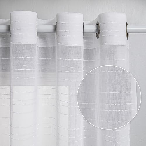 MYSKY HOME Vorhang Weiß Gardinen mit Ösen Voile Vorhänge Kinderzimmer Gardine Wohnzimmer 2er Set Modern Weiss Streifen Ösenschal Transparent Dekoschal für Schlafzimmer H 260 x B 140, Weiss.