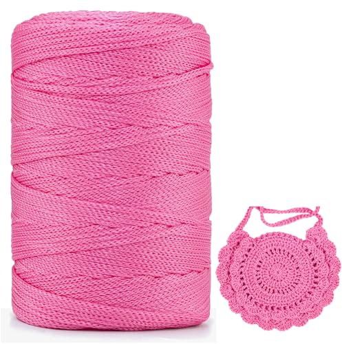 Polyester Makramee Garn 3mm X 225m,Makramee Band,Makramee Kordel 100% Polypropylene Yarn Makramee Schnur Kordel Garn Zum HäKeln FüR Makramee Blumenampel Deko KnüPfen Taschen (leuchtend rosa, 1 Pcs)