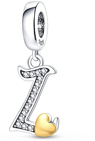 TINSLO 925 Sterling Silver Charms Beads Initial Z Letter for Pandora Bracelet, Dangle Pendant Charms for Necklace and Bracelet Jewelry Gifts for Women Girls