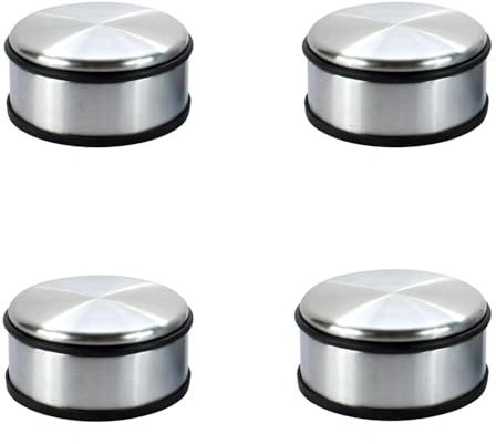 Garden Mile Stainless Steel Door Stop 1kg Heavy Duty Door Stopper 4 Pack - Non-Scratch 10cm Chrome Door Stoppers for Floor - Portable Door Stopper with Bumper Rubber Buffer Ring (4pc)