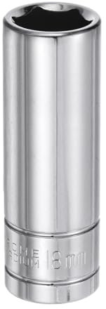 sourcing map 6-Point Socket 1/2 Drive 18mm Metric 3.1 Length 45# Steel Deep Sockets Full Polishing Chrome Sockets for Car Repair Mechanical Maintenance Home Use