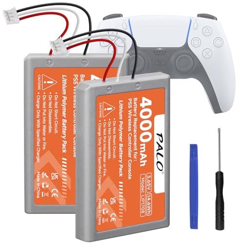 2Pcs PS5 Controller Battery 4000mAh - 3.65V/14.6Wh Lithium Rechargeable High Capacity Battery for LIP1708, PS5 Dual Sense, CFI-ZCT1W, CFI-ZCT1J Wireless Controller