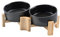 SPUNKYJUNKY Inclinaison 15° Gamelle en Céramique pour Chiens Double Bol avec Support en Bambou Plate ou Inclinée Idéale pour Chiens et Chats Petits 400ml Noir