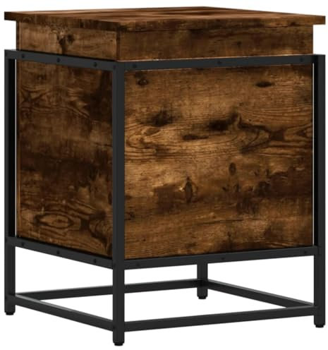 vidaXL Aufbewahrungsbox mit Deckel, Spielzeugkiste mit Metallgestell, Auflagenbox für Kleidung Spielsachen, Kissenbox, Räuchereiche Holzwerkstoff