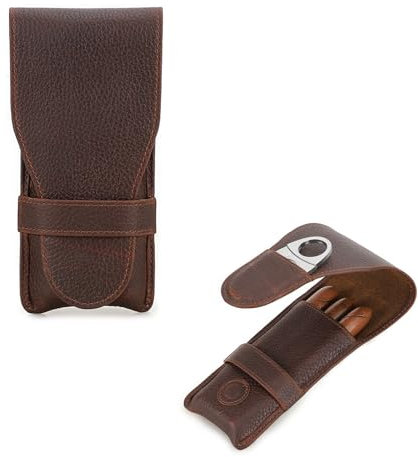 Hiram Zigarrenetui, echtes Leder, Zigarren-Humidor, tragbar, multifunktional, Zigarren-Reisebox, Tabakpfeife, Aufbewahrungstasche für Männer, 5024-Kaffee, For 3 Cigars, Vintage-Stil
