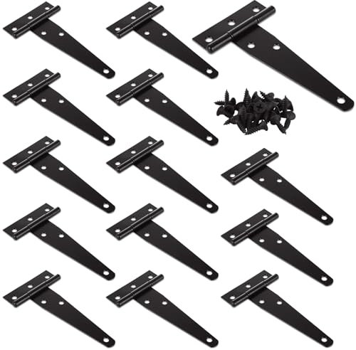 GOYADA 14 Pcs Charnières en T 100 mm/4 Pouces, Noir Charniere Porte Lourde, Charnières Porte Robuste Inox avec Vis pour Portes, Fenêtres Clôture, Abris de Jardin