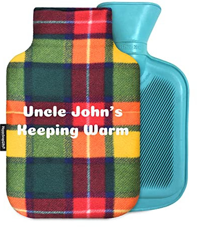 Personalised Hot Water Bottle Cover with Free Rubber Bottle (800ml, Fleece Fabric - Tartan Check)