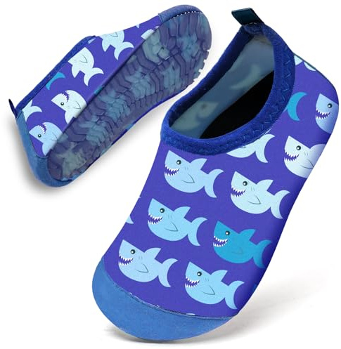 Water Shoes Toddler Kids Baby Infant Boys Beach Shoes Swim Shoes Barefoot Aqua Socks Non-Slip for Swmming Pool Water Park(Blue Shark,24/25)