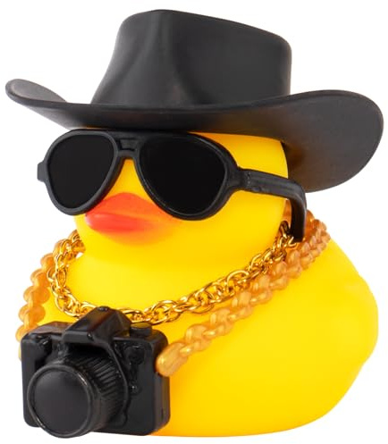 wonuu Camera Rubber Duck Car Ornaments Duck Car Dashboard Decorations for Cool Car Accessories with Cowboy Hat Necklace and Sunglasses, Black