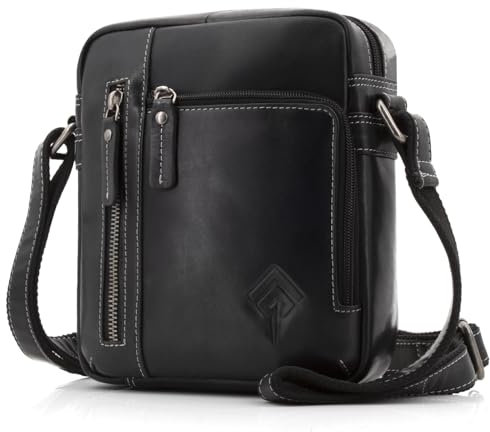 ekavale Umhängetasche Herren Leder - Schultertasche für Männer (Schwarz Apron)