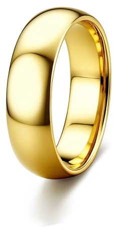 ORAZIO Mens Rings Stainless Steel Wedding Band for Men Women 6MM Gold Simple Domed Wedding Bands Ring High Polish Comfort Fit Size 10 Gold Rings for Men