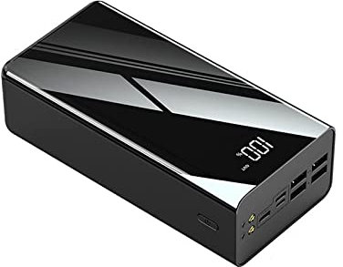 Powerbank de 30 000 mAh, USB C de Carga rápida, batería Externa de 6 Puertos con Pantalla Digital y luz LED, Cargador portátil, Color Negro.