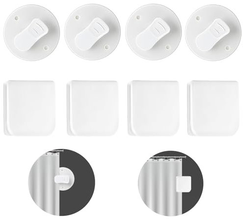 Shower Curtain Clips, Bath Panel Clips, 8 Pcs Self Adhesive Shower Curtain Hooks Windproof Splash Guard for Holding Bathroom Curtains, Hanging Indoor and Outdoor