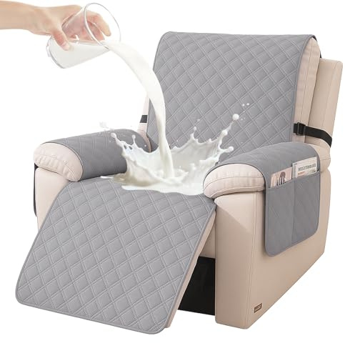 YSTELLAA Fundas Sillon Relax Reclinable 1 Plaza, Gris Claro | Funda Sillo Antimanchas Antideslizante, Fundas para Sillones con Bolsillo Laterales, Mascotas Antiarañazos, Lavables
