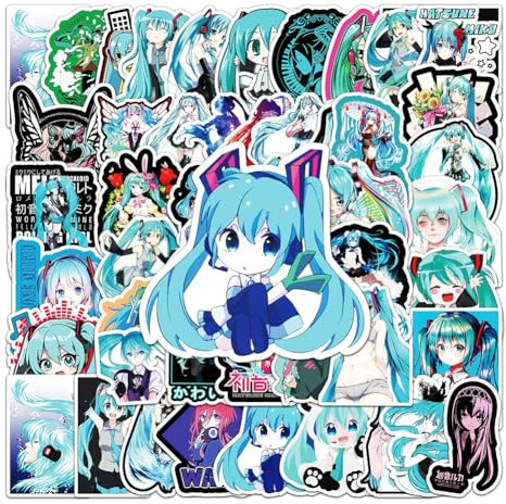 Miku Aufkleber, 50 Stück, niedliche Anime-Aufkleber, Miku-Figuren, Vinyl-Aufkleber für Wasserflaschen, Laptop, Scrapbooking