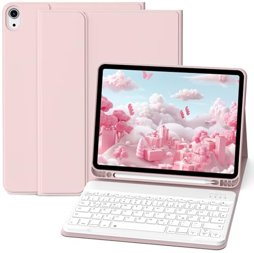 Lsmmpoba Hülle mit Tastatur für iPad A16 11./10. Gen 2025/2022 11/10,9 | Deutsche QWERTZ Layout Keyboard, Abnehmbare Kabellose Bluetooth Tastatur, mit Stifthalter, Rosa