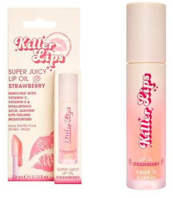 Killer Lips Super Juicy Lip Oil Strawberry 3.8ml – Hydrating Glossy Lip Oil with Hyaluronic Acid, Vitamin E & C, Non-Sticky Lip Gloss for Soft, Plumper Looking Lips, Vegan Friendly