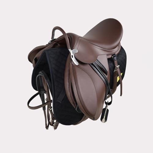 TTZGMTRC Ultra-Fiber Lightweight Horse Saddle Set - Komfortabler Kunstledersattel mit Zaumzeug, Sattelgurt, Steigbügel & Pad für Reitsport Pferdesattel Alles Zubehör,Schwarz,Set