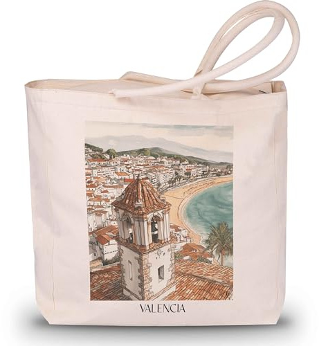 favplace Shopping Tasche mit Städtemotiv Valencia Spanien Tote Bag - Shopper bzw. Einkaufstasche für Fernweh oder Heimat - Reise Daybag - Jutebeutel