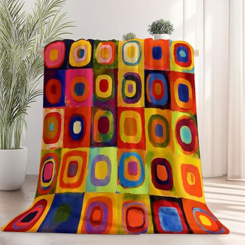 Kuscheldecke Flauschige 220x240 cm - Geometrisch Quadrat Kreis Print Decke, Bunt Weiche Flanell Decke Warme Wohndecke Sofadecke Couchdecke Bettüberwurf oder Tagesdecken Geeignet
