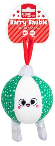 YöL Green Squeaky Plush & Rope Christmas Bauble Dog Toy – 25cm Festive Design – Soft Polyester with Internal Squeaker & Crinkle – Durable Rope Chew, Tug Of War & Fetch