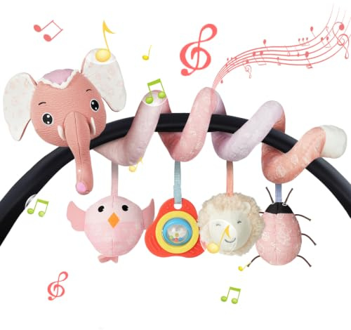 Vicloon Jouet de Poussette de Bébé, Spirale d'activité Bébé, Jouets Suspendus, Jouets D'activités de Voyage, Jouets en Peluche pour Cadeaux Naissance d'anniversaire (Éléphant Rose)