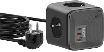 OUFUYU Steckdosenwürfel mit USB C, 4 Fach Steckdosenadapter Cube Mehrfachstecker, 7 in 1 USB Würfel Steckdosen Steckdosenleiste 33W Schnellladegerät für Zuhause Büro, Glänzendes Schwarz