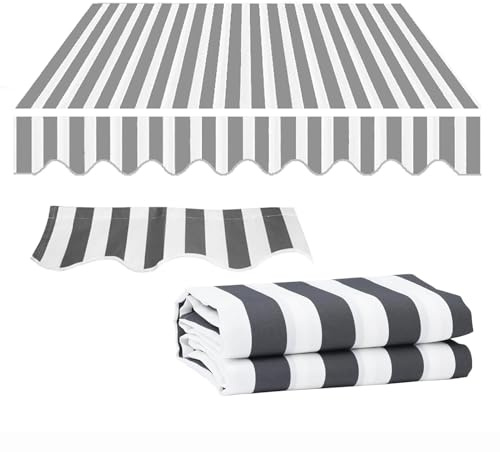 Ersatzstoff für einziehbare Markise, grau und weiß gestreift, für den Außenbereich, Terrasse, Markise, Abdeckung für Balkon (700 x 300 cm)