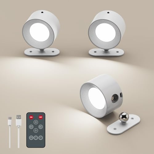 Fuligent Rechargeable Wall Lights, Battery Operated Wall Light with Remote Control & Touch, 3 Color Modes & 3 Brightness Levels 360° Magnetic Rotation Wall Sconce for Reading Bedroom Hallway (3 Pack)