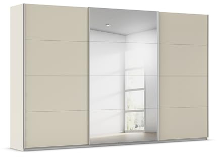 Rauch Möbel KULMBACH, Schwebetürenschrank, Farbe Beige, Breite 360 cm | Kleiderschrank mit Schwebetüren, Schiebetüren, 3-türig, mit Spiegel, Zubehör Premium, Schlafzimmer, Jugendzimmer, Garderobe