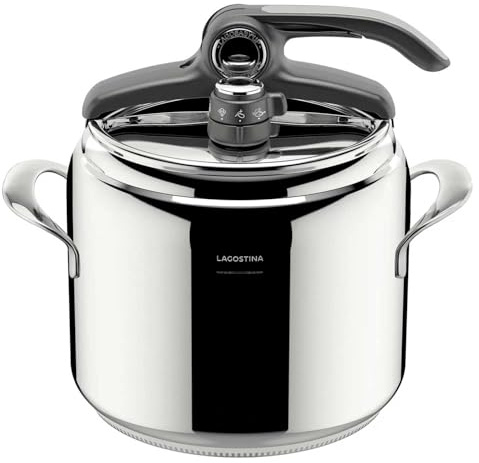 Lagostina Diva, Pentola a Pressione con Cestello Incluso, Capacità da 9 L | In Acciaio Inox, Fondo Lagofusion, Valvola a Due Pressioni, Compatibile con Induzione e Gas