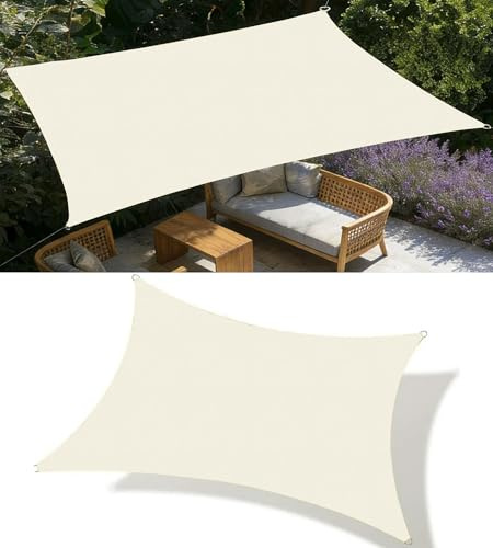 Sonnensegel Sonnenschutz 1.5x2.5M Balkon Sonnensegel Rechteckig Garten Wasserdicht Schattierungsnetz 95% UV Schutz Wetterfest Segeltuch für Balkon Terrasse Garten Creme