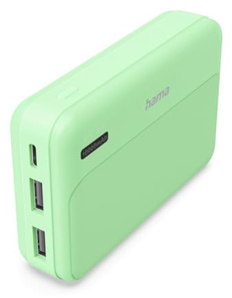 Hama Power Pack, 10000mAh, externer Akku mit 2X USB A, LED-Anzeige, kompakt | Akku Pack grün, zertifiziert, akkuschonend, sicher, mobiles Ladegerät, Handy Zubehör, auch f. Smartwatch, Kopfhörer etc.